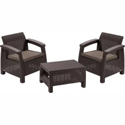 Набор уличной мебели (два кресла,стол) CORFU II WEEKEND SET коричневый - фото