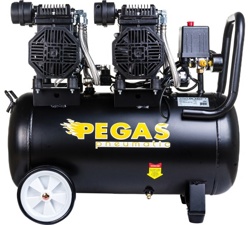 Бесшумный безмасляный компрессор Pegas pneumatic PG-2800*2 проф серия 2.8кВт, 365 л/мин,50л 6621 - фото