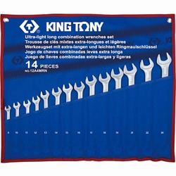 KING TONY Набор комбинированных удлиненных ключей, 8-24 мм, чехол из теторона, 14 предметов KING TONY 12A4MRN - фото