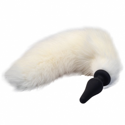 Силиконовая анальная втулка с белым хвостиком Furry Fox 51 см
