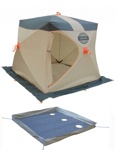 Палатка рыбака Митек Омуль-Куб 1 (хаки/бежевый) + пол с 3-я лунками - фото