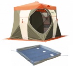 Палатка для зимней рыбалки Митек Нельма Куб-1 (оранжевый-бежевый/хаки) с полом на 3 лунки - фото