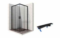 Комплект душевого ограждения с линейным трапом Ambassador Set 11011204-ST9, 100 х 100 см (состоит из Ambassador Queen Black 11011204, Styron STY-H-70-FF) - фото