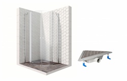 Комплект душевого ограждения с угловым трапом Ambassador Set 13011101-ST16, 90 х 90 см (состоит из Ambassador Nord 13011101, Styron STY-MF) - фото