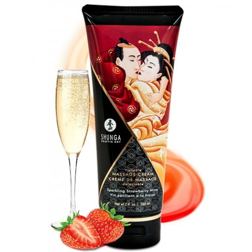 Съедобный крем Shunga для эротического массажа с ароматом клубники и шампанского 200 мл - фото