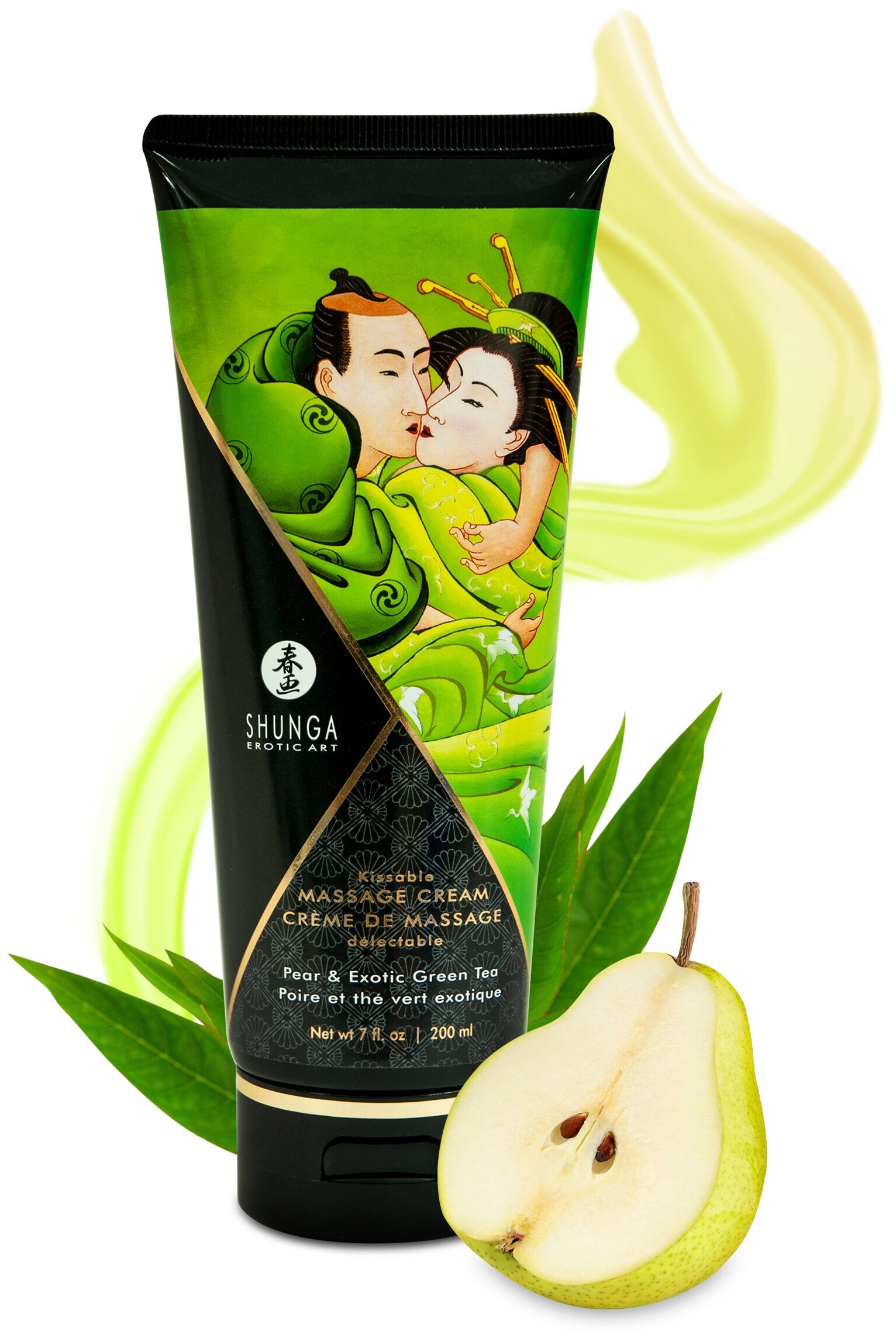 Съедобный крем Shunga для эротического массажа с ароматом груши и зеленого чая 200 мл - фото