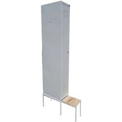 Металлический шкаф для раздевалки LS-01 с выдвижной скамейкой ЛДСП - фото
