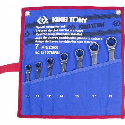 KING TONY Набор комбинированных трещоточных ключей, 10-19 мм, чехол из теторона, 7 предметов KING TONY 12107MRN