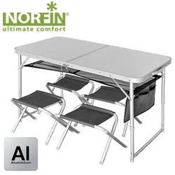 Стол складной Norfin RUNN NF алюминиевый 120x60 +4 стула набор - фото