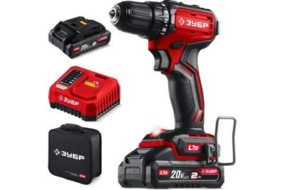 Бесщеточная дрель-шуруповерт ЗУБР 20 В, 45 Н·м, 2 АКБ LMS (2 А·ч), сумка (ДБ-45-22)