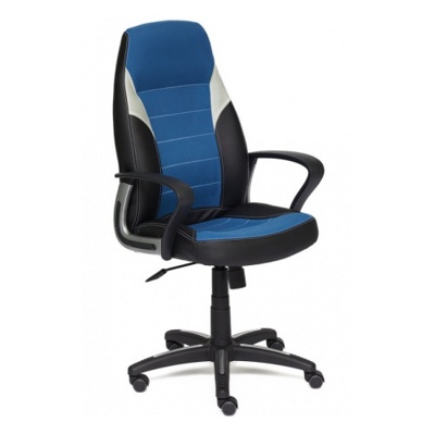 Кресло Tetchair INTER кож/зам/ткань, черный/синий/серый , 36-6/С24/14 - фото