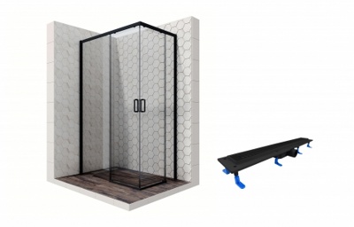 Комплект душевого ограждения с линейным трапом Ambassador Set 11011205L-ST9, 120 х 80 см (состоит из Ambassador Queen Black 11011205L, Styron STY-H-70-FF)