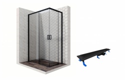 Комплект душевого ограждения с линейным трапом Ambassador Set 11011205L-ST9, 120 х 80 см (состоит из Ambassador Queen Black 11011205L, Styron STY-H-70-FF) - фото