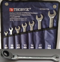 CFRWS7TB Набор ключей гаечных комбинированных трещоточных карданных в сумке, 8-19 мм, 7 предметов Thorvik CFRWS7TB - фото