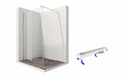 Комплект душевого ограждения с линейным трапом Ambassador Set 15031103-ST16, 110 см (состоит из Ambassador Walk-in 15031103, Styron STY-M-90) - фото