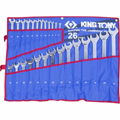 KING TONY Набор комбинированных ключей, 6-32 мм чехол из теторона, 26 предметов KING TONY 1226MRN