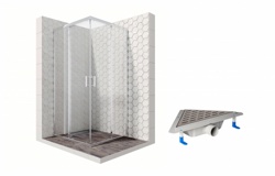 Комплект душевого ограждения с угловым трапом Ambassador Set 14011103-ST18, 100 х 100 см (состоит из Ambassador Kingston 14011103, Styron STY-MF) - фото