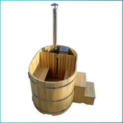 Овальная японская баня фурако со встроенной дровяной печьюРазмеры: длина 1600 мм, ширина 1200 мм, высота 1200 мм, толщина 40 мм - фото