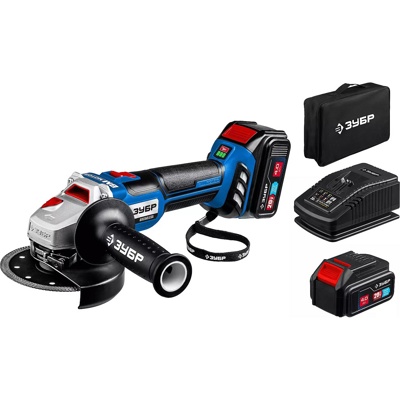 Бесщеточная УШМ ЗУБР Профессионал 20В 2 АКБ 4Ач AB-125-42