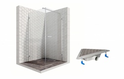 Комплект душевого ограждения с угловым трапом Ambassador Set 10011101R-ST8, 90 х 90 см (состоит из Ambassador Abner 10011101R, Styron STY-MF) - фото