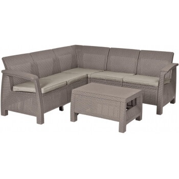 Набор уличной мебели (скамья угловая, столик) CORFU II RELAX SET, капучино Набор уличной мебели (скамья угловая, столик) CORFU II RELAX SET, капучино