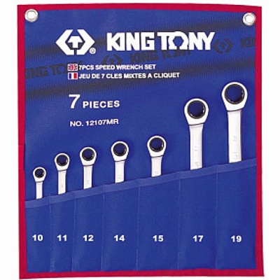 KING TONY Набор комбинированных трещоточных ключей, 8-19 мм, чехол из теторона, 7 предметов KING TONY 12107MRN01