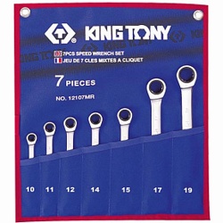KING TONY Набор комбинированных трещоточных ключей, 8-19 мм, чехол из теторона, 7 предметов KING TONY 12107MRN01 - фото