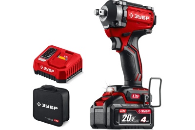 Бесщеточный ударный гайковерт ЗУБР 20 В, 500 Н·м, 1 АКБ LMS (4 А·ч), сумка (ГБУ-500-41)