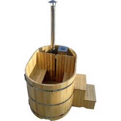 Овальная японская баня фурако со встроенной дровяной печьюРазмеры: длина 2000 мм, ширина 1200 мм, высота 1200 мм, толщина 40 мм - фото