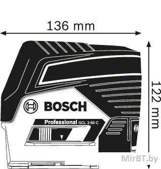 Нивелир лазерный BOSCH GCL 2-50 C с держателем в кор. (проекция: крест, до 50 м, +/- 0.30 мм/м, резьба 1/4