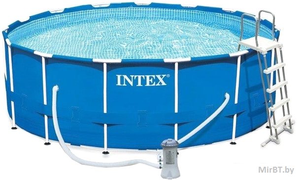 28242 Каркасный бассейн Intex METAL FRAME 457x122см +фильтр-насос 3725 л.ч +лестница +подложка+тент-чехол