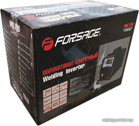 Forsage F-MIG200 SYNERGY Сварочный аппарат MIG, MMA, TIG (220V, 5.8кВт,10-230А, электрод 1,6-4мм, проволока 0.8-1мм, к-т мощности 0.98, раб. цикл 60%, цифр. табло)