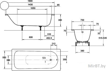 Ванна стальная Kaldewei Eurowa 160x70