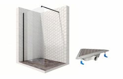 Комплект душевого ограждения с угловым трапом Ambassador Set 15031112-ST20, 120 см (состоит из Ambassador Walk-in 15031112, Styron STY-MF) - фото
