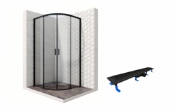 Комплект душевого ограждения с линейным трапом Ambassador Set 11011201-ST9, 90 х 90 см (состоит из Ambassador Queen Black 11011201, Styron STY-H-70-FF) - фото