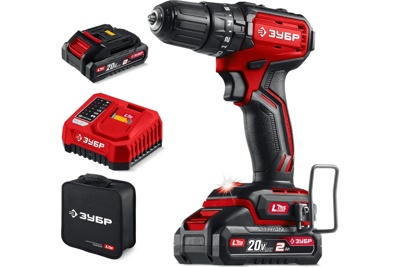 Бесщеточная ударная дрель-шуруповерт ЗУБР 20 В, 45 Н·м, 2 АКБ LMS (2 А·ч), сумка (ДБУ-45-22)