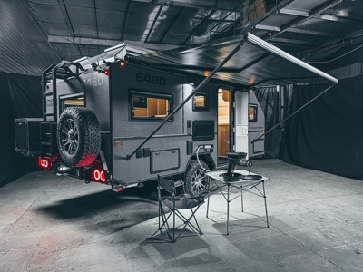 Маркиза MobileComfort M400BD, настенная механическая, корпус чёрный, полотно тёмно-серое