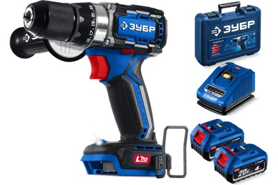 Бесщеточная дрель-шуруповерт ЗУБР 20 В, 70 Н·м, 2 АКБ LMS (4 А·ч), кейс, ПРОФЕССИОНАЛ (DB-70-42)