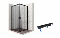 Комплект душевого ограждения с линейным трапом Ambassador Set 11011203-ST9, 90 х 90 см (состоит из Ambassador Queen Black 11011203, Styron STY-H-70-FF) - фото