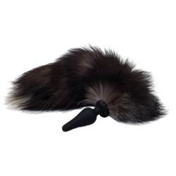 Силиконовая анальная втулка с черным хвостиком из натурального меха Furry Fox 51 см - фото