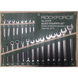 Rock FORCE RF-5147R Набор ключей комбинированных универсальный 22пр;.комбинированные 16пр( 6-24мм)разрезные 2пр(10-12,11-13мм).трещоточные 4пр(8-13мм) на полотне - фото