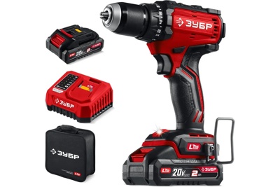 Бесщеточная дрель-шуруповерт ЗУБР 20 В, 65 Н·м, 2 АКБ LMS (2 А·ч), сумка (ДБ-65-22)