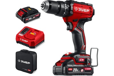 Бесщеточная ударная дрель-шуруповерт ЗУБР 20 В, 65 Н·м, 2 АКБ LMS (2 А·ч), сумка (ДБУ-65-22)