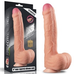 Большой фаллос на присоске с мошонкой Dual Layered Silicone Cock 28 см - фото