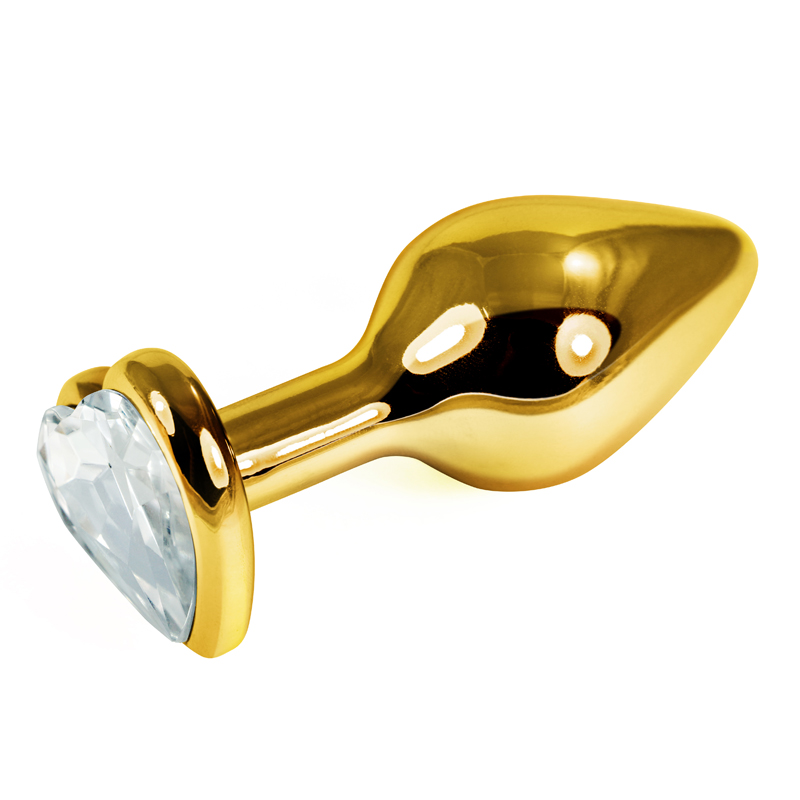 Анальная пробка прозрачная Rosebud Heart Metal Plug(Gold) S - фото