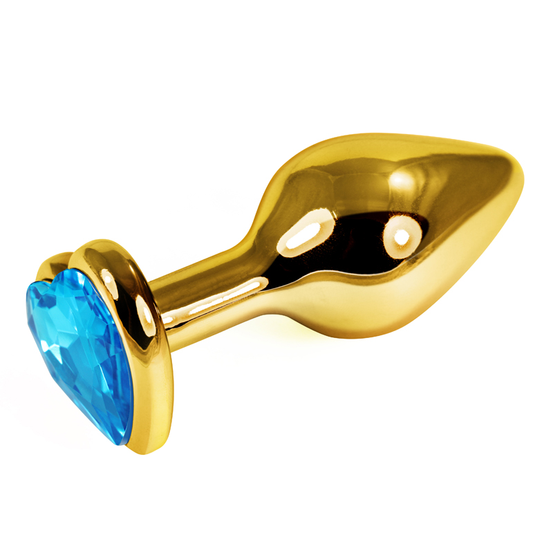 Анальная пробка голубая Rosebud Heart Metal Plug(Gold) S - фото
