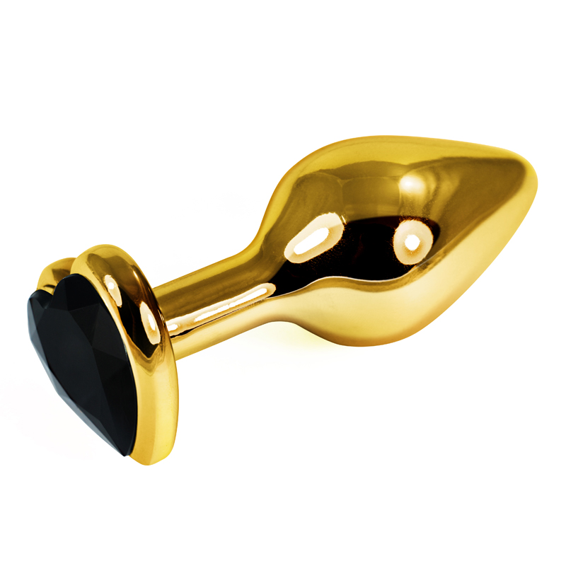 Анальная пробка черная Rosebud Heart Metal Plug(Gold) S - фото