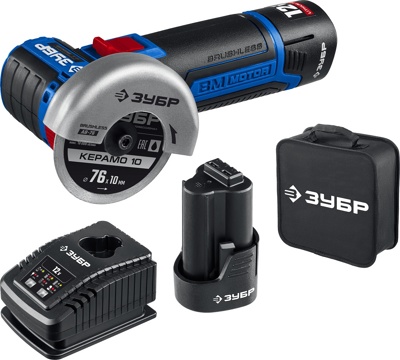 Бесщеточная угловая шлифмашина ЗУБР Профессионал 12 В, 2 АКБ, в сумке AB-76-22