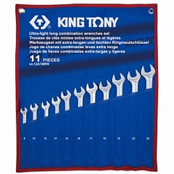 KING TONY Набор комбинированных удлиненных ключей, 8-24 мм, чехол из теторона, 11 предметов KING TONY 12A1MRN - фото