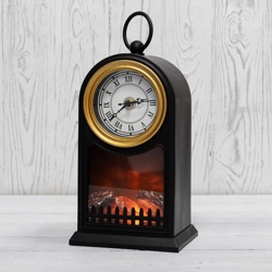 Светодиодный камин «Старинные часы» с эффектом живого огня 14,7x11,7x25 см, черный, батарейки 2хС (не в комплекте) USB NEON-NIGHT - фото